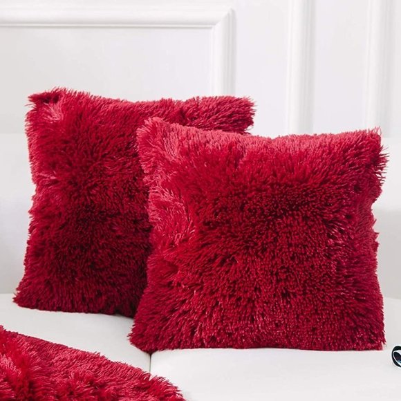 Urban Outfitters Other - Red Luxury Furry Farmhouse Adorable Trendy Pompom Throw Pillow Decor Cover Set